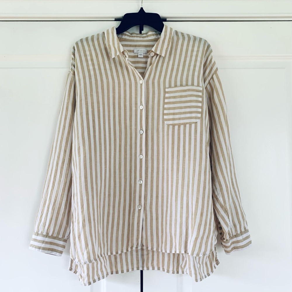 J. Jill Beige and White Striped Button-Down Shirt - Picture 9 of 9